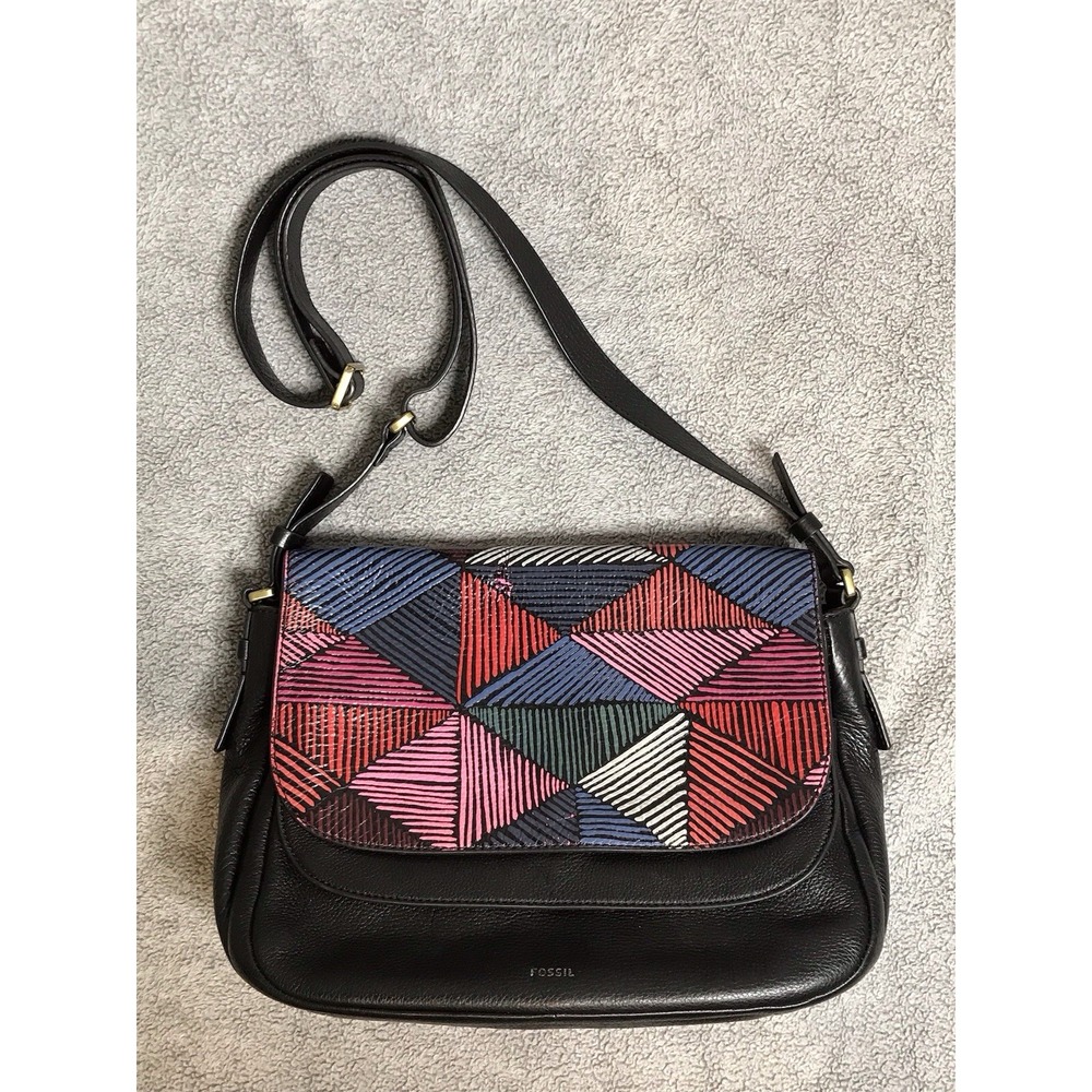 Fossil Peyton Crossbody Double Flap Purse Colorful Leather Shoulder Bag Retired